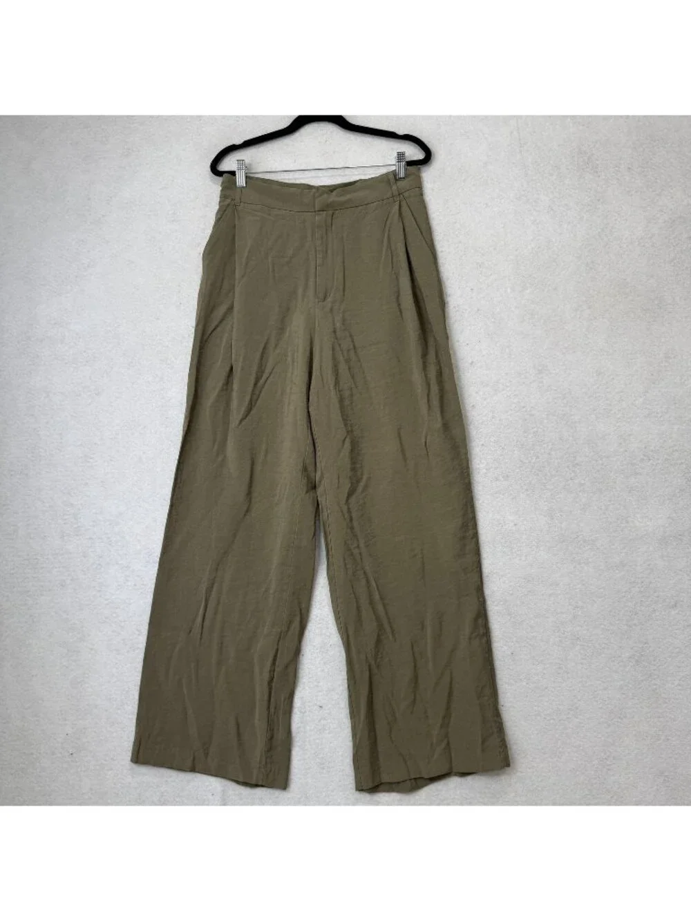 Zara Pants Womens Small Green Crepe Wide Leg Pleated Dress Pockets Work Office
